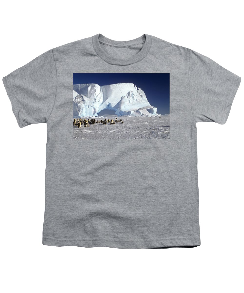Feb0514 Youth T-Shirt featuring the photograph Emperor Penguin Colony And Iceberg by Konrad Wothe