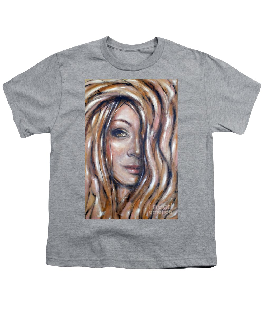 Portrait Youth T-Shirt featuring the painting Fragile Smiles 230509 by Selena Boron