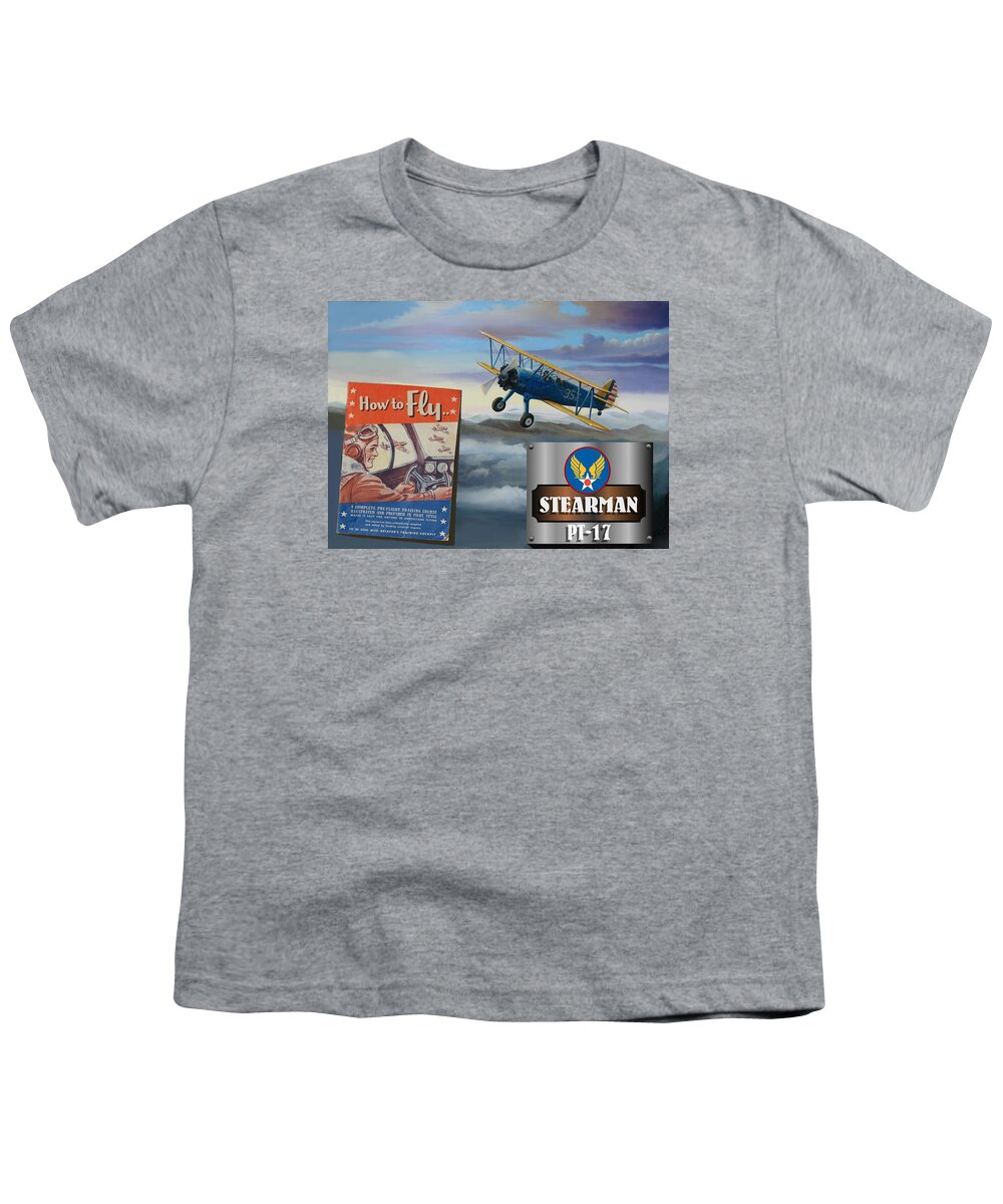 Aviation Youth T-Shirt featuring the digital art How To Fly Stearman PT-17 by Stuart Swartz