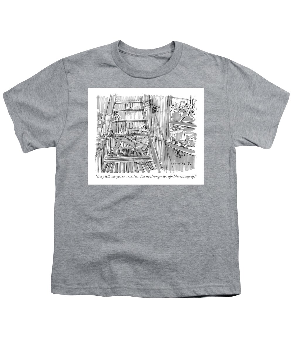 Self-delusion Youth T-Shirt featuring the drawing Lucy Tells Me You're A Writer. I'm No Stranger by Michael Crawford
