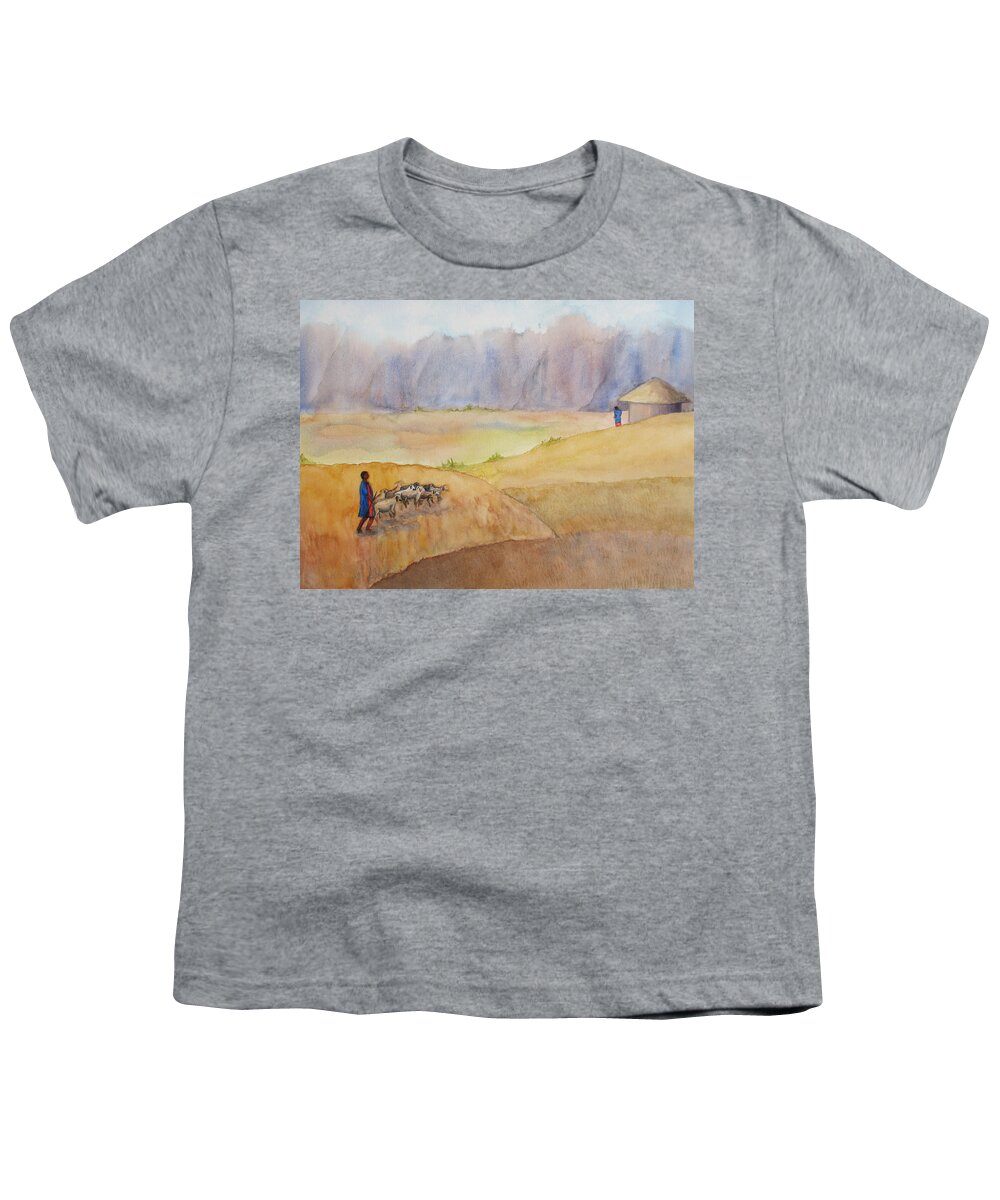 Masai Youth T-Shirt featuring the painting Masai Village by Patricia Beebe