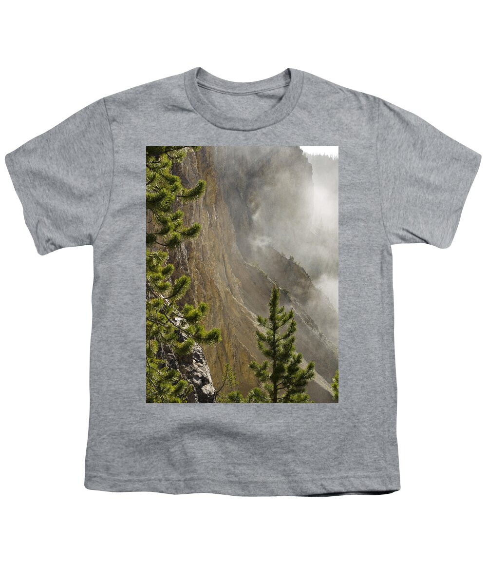 Photographed In Yellowstone National Park From Down In The Parks Grand Canyon Youth T-Shirt featuring the photograph Misty Canyon by Tara Lynn