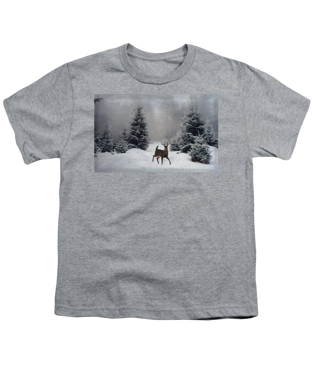 Winter Youth T-Shirt featuring the digital art On a snowy evening by Lianne Schneider