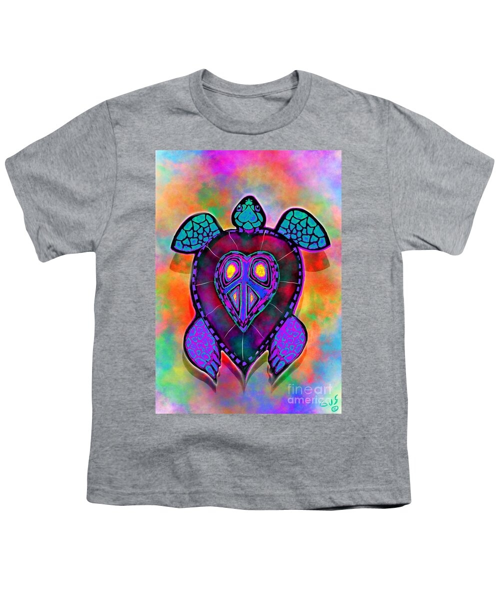 Turtle Youth T-Shirt featuring the painting Rainbow Peace Turtle by Nick Gustafson