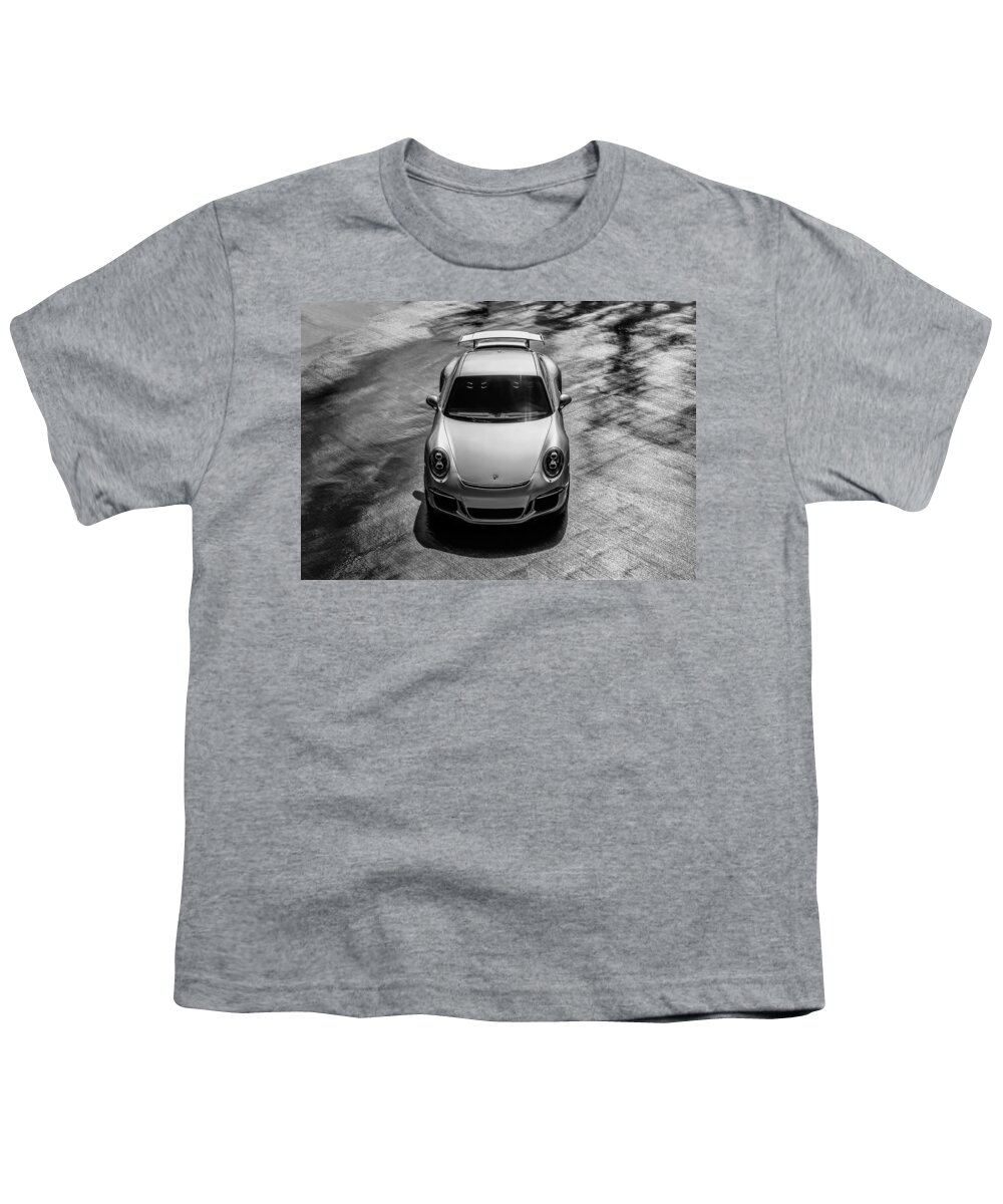 Porsche Youth T-Shirt featuring the digital art Silver Porsche 911 GT3 by Douglas Pittman