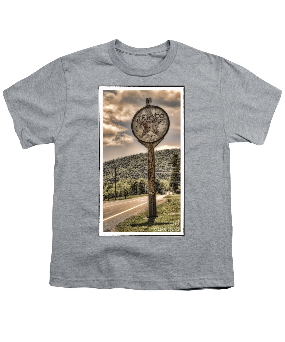 Texaco Sign Youth T-Shirt featuring the photograph Texaco Sign by Arttography LLC