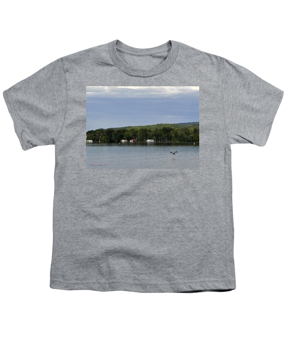 Great Blue Heron Youth T-Shirt featuring the photograph The Flight of the Great Blue Heron by Verana Stark