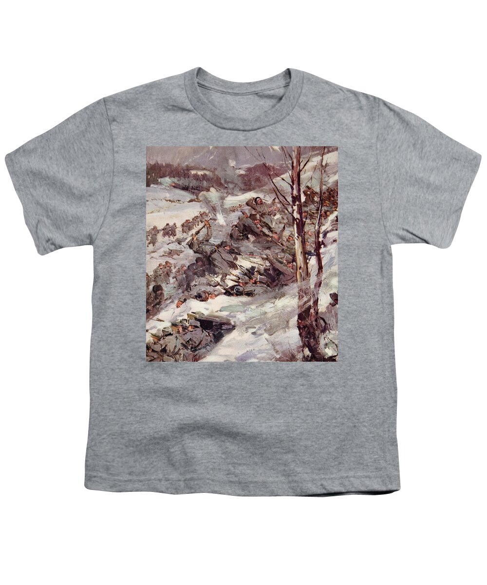 World Youth T-Shirt featuring the painting The Russians fighting their way over the Carpathians by Cyrus Cuneo