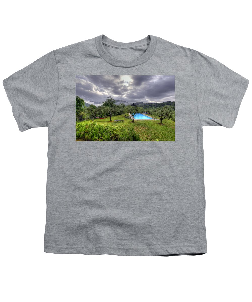 Europe Youth T-Shirt featuring the photograph The Tuscan Villa Pool by Matt Swinden