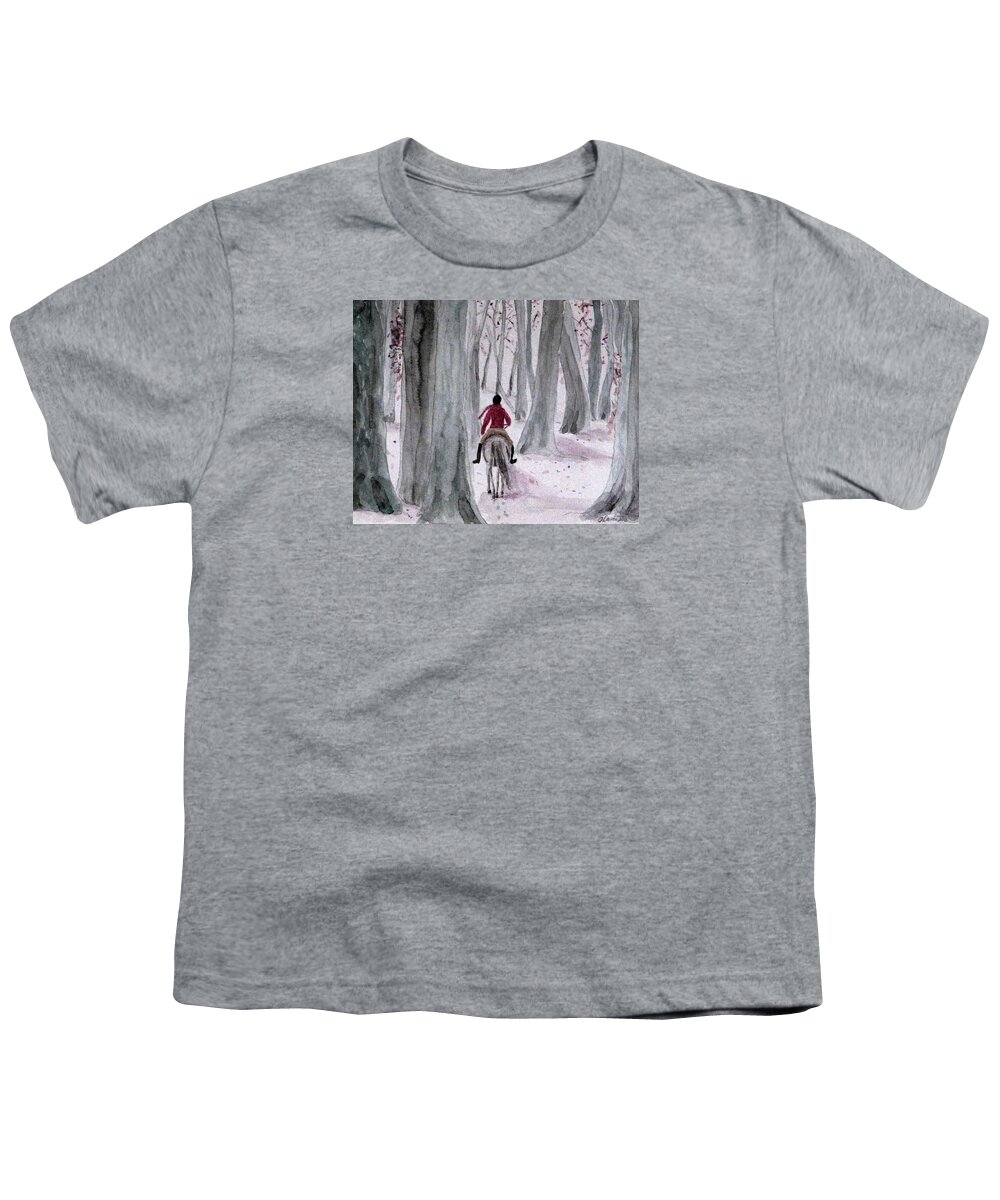 Horses Youth T-Shirt featuring the painting Through The Woods by Angela Davies