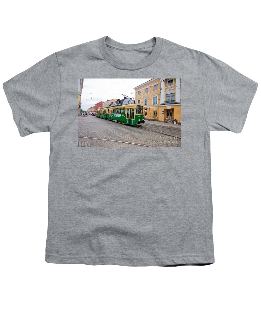 Street Car Youth T-Shirt featuring the photograph Tram on Helsinki Street by Thomas Marchessault