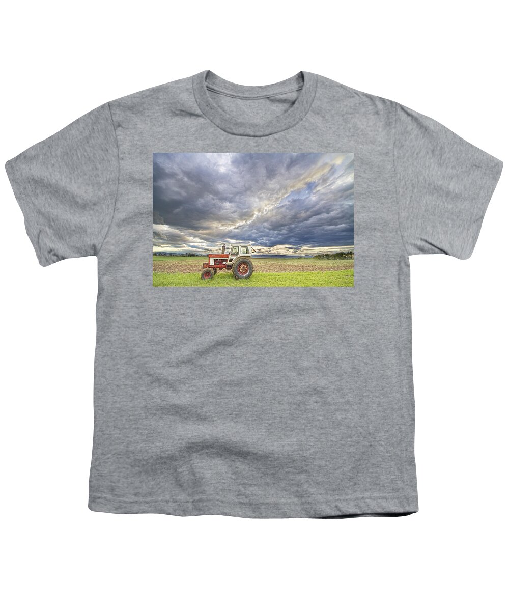 Farming Youth T-Shirt featuring the photograph Turbo Tractor Country Evening Skies by James BO Insogna