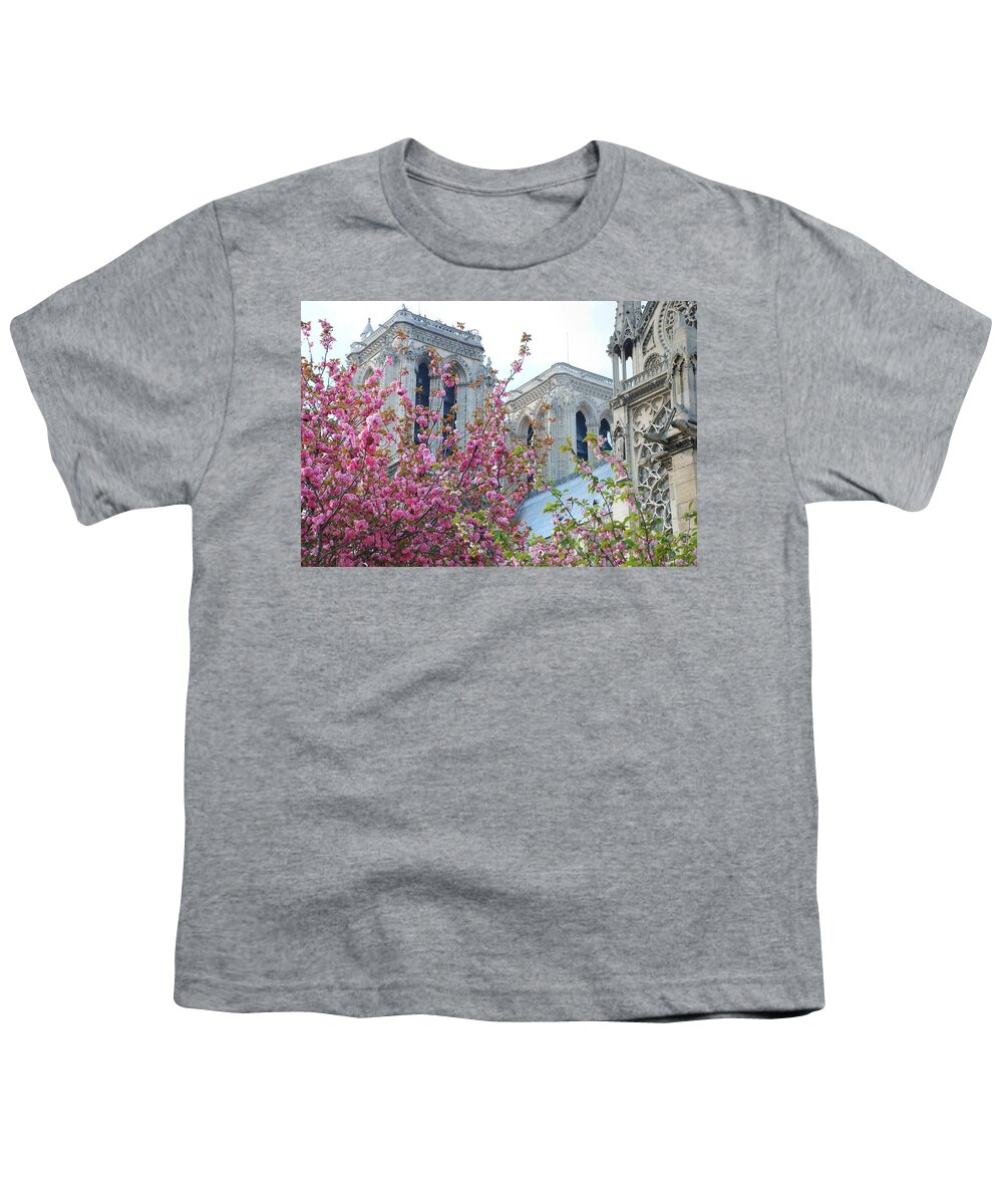 Notre Dame Youth T-Shirt featuring the photograph Flowering Notre Dame by Jennifer Ancker