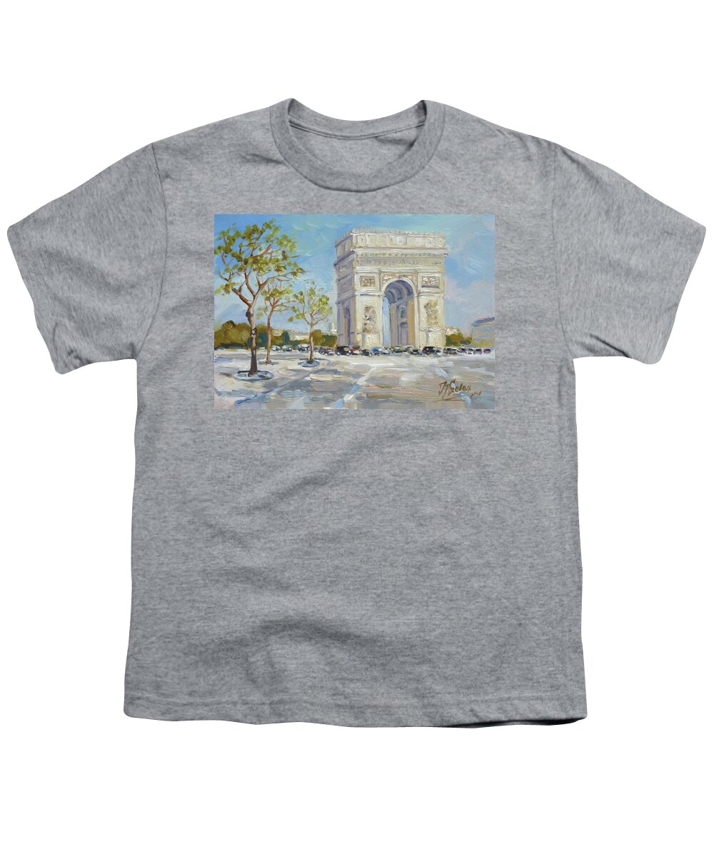 Paris Youth T-Shirt featuring the painting Arc de Triomphe, Paris #2 by Irek Szelag
