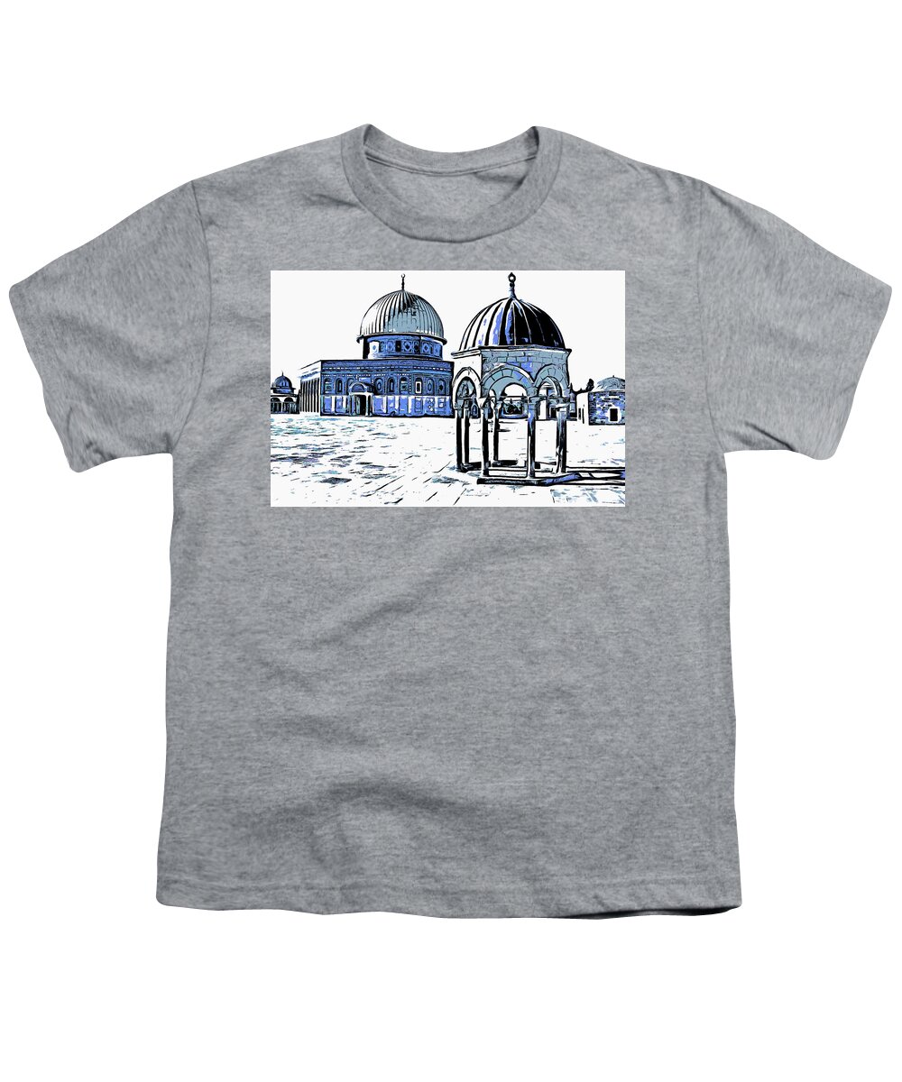 Al Aqsa Youth T-Shirt featuring the photograph Blue Domes #1 by Munir Alawi