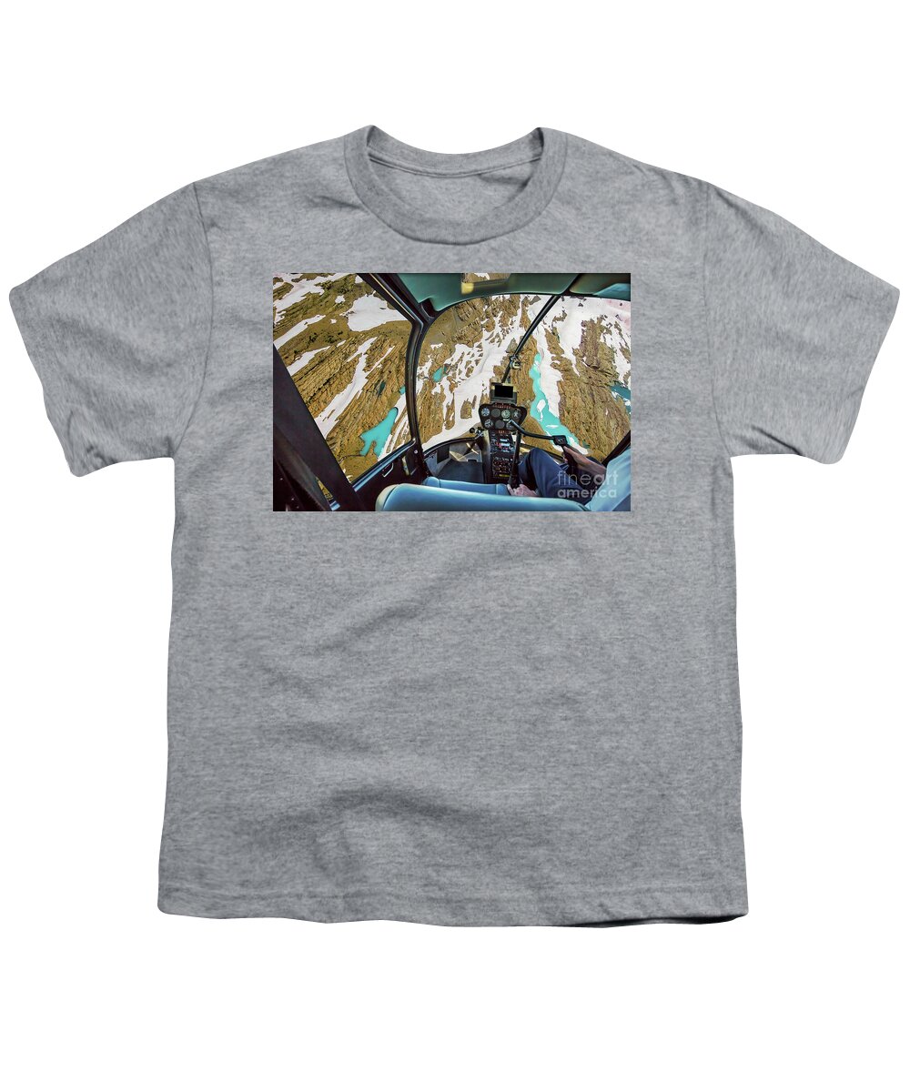 Glacier National Park Youth T-Shirt featuring the photograph Helicopter on glacier #1 by Benny Marty