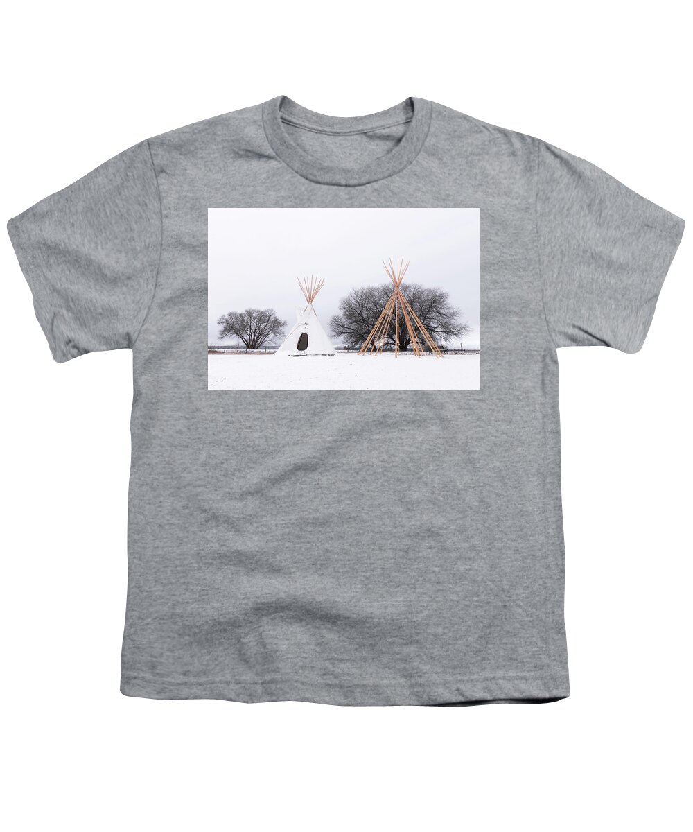 Tipis Youth T-Shirt featuring the photograph Two Tipis #1 by Angela Moyer