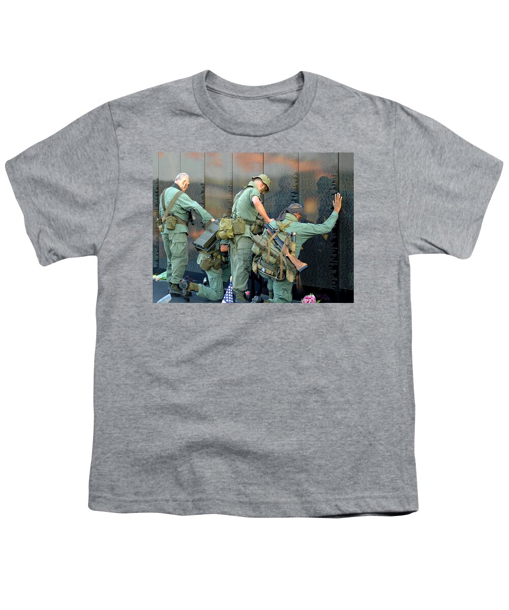 Veterans Youth T-Shirt featuring the photograph Veterans at Vietnam Wall by Carolyn Marshall