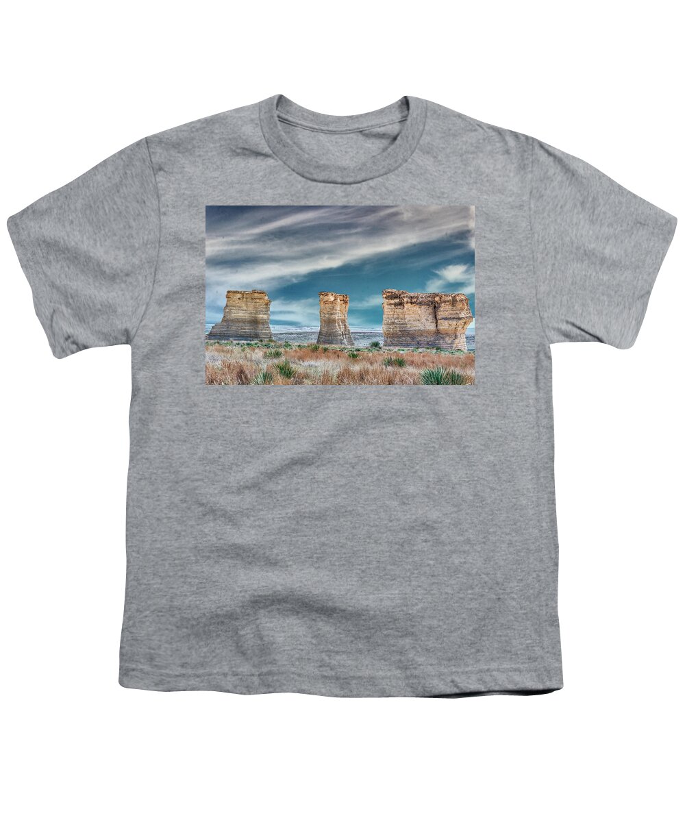 Kansas Youth T-Shirt featuring the photograph 11049 Monument Rocks by Pamela Williams