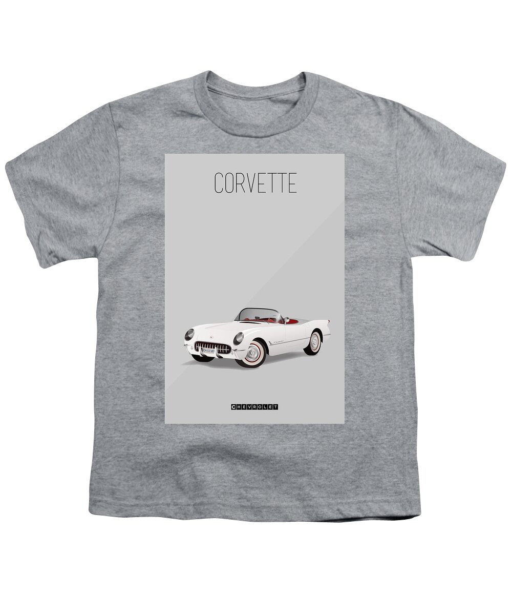 Corvette Youth T-Shirt featuring the painting 1953 Vintage Corvette Iconic Poster by Beautify My Walls