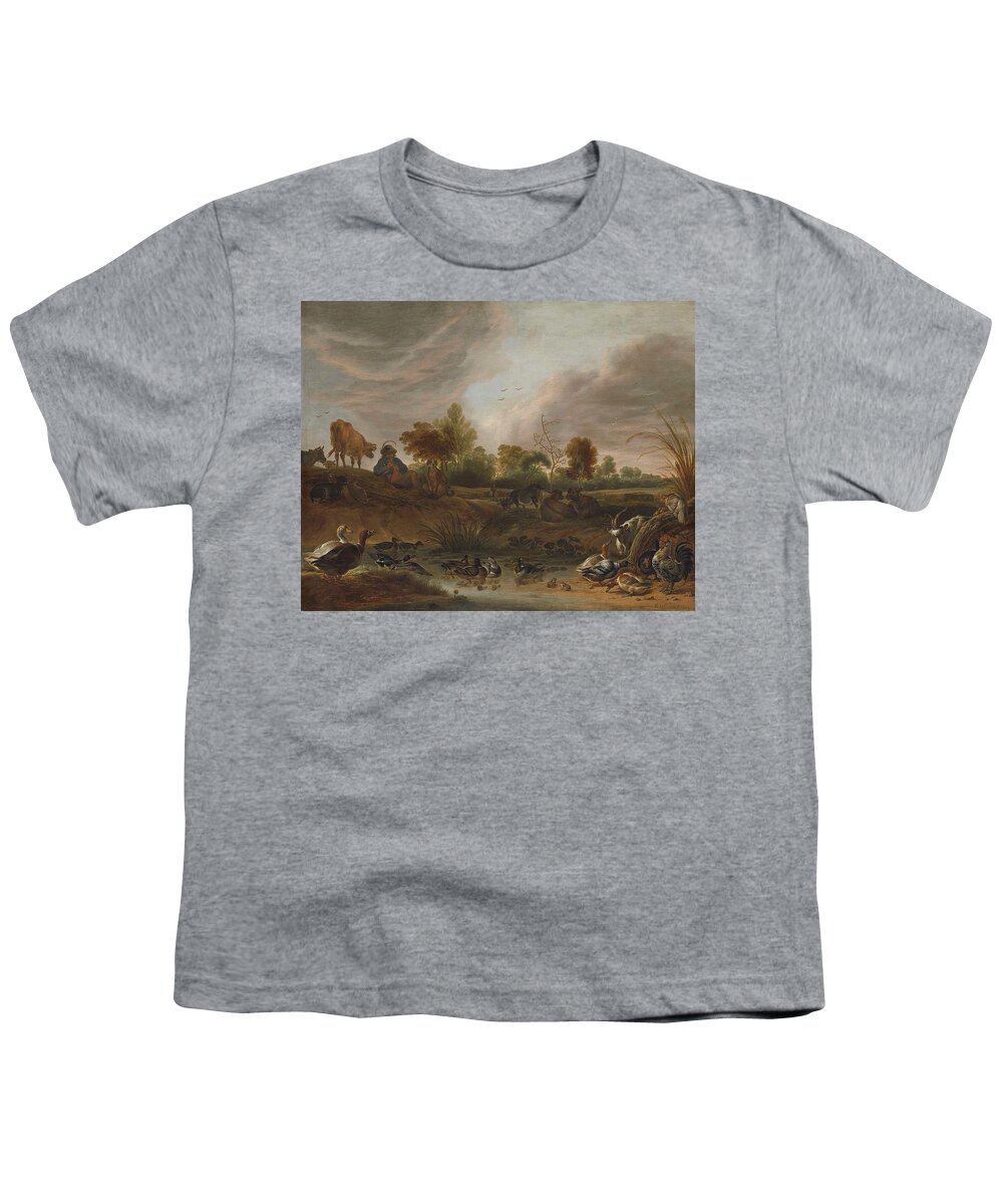 Landscape With Animals Youth T-Shirt featuring the painting Landscape With Animals by Cornelis Saftleven