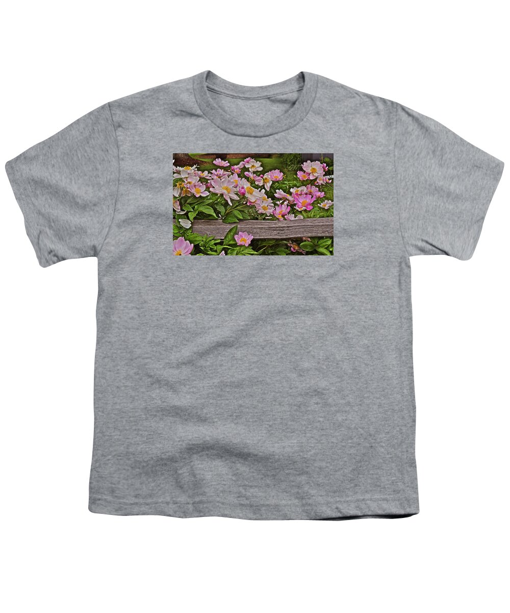 Peonies Youth T-Shirt featuring the photograph 2015 Summer's Eve Front Yard Peonies 1 by Janis Senungetuk