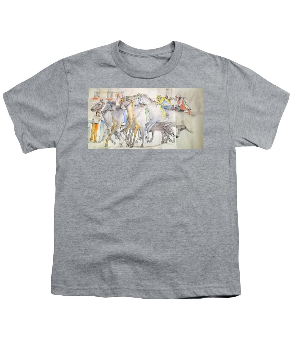 Il Palio. Siena. Italy. Horse Race. Event. Medieval. Youth T-Shirt featuring the painting Il Palio vita album #9 by Debbi Saccomanno Chan