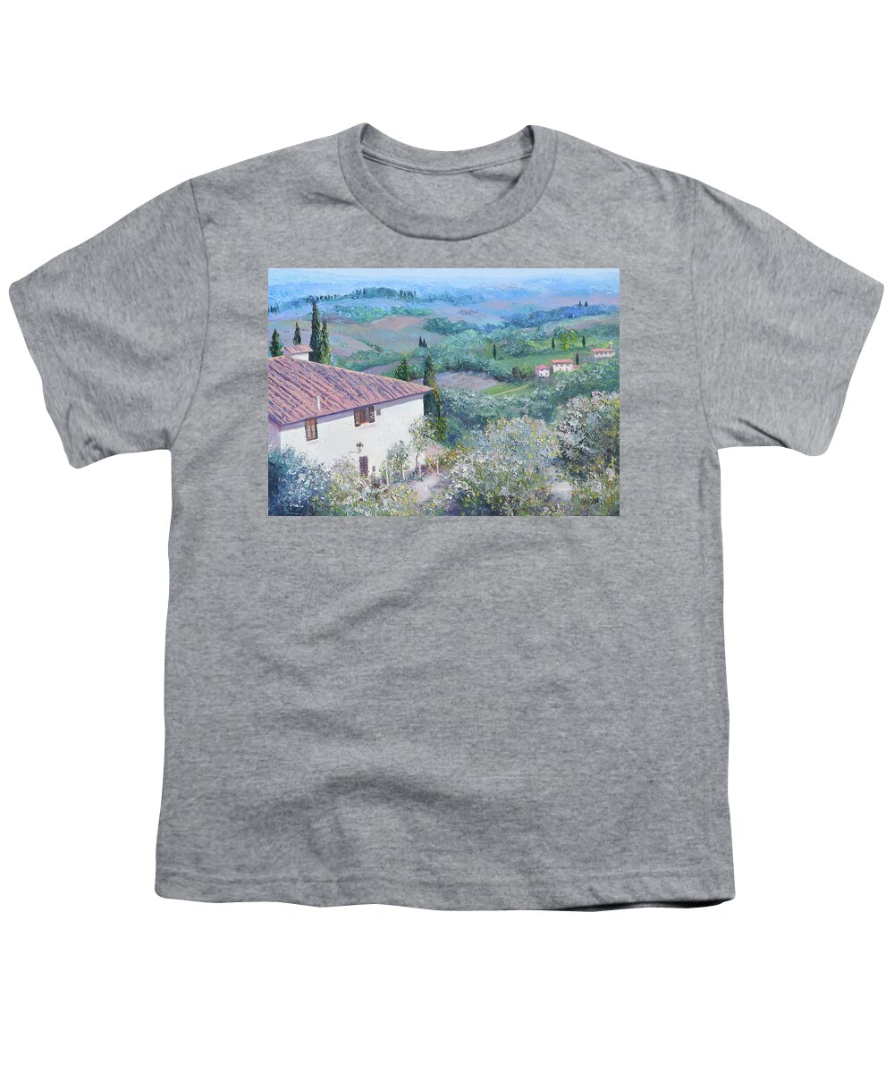 Tuscany Youth T-Shirt featuring the painting A Villa in Tuscany by Jan Matson