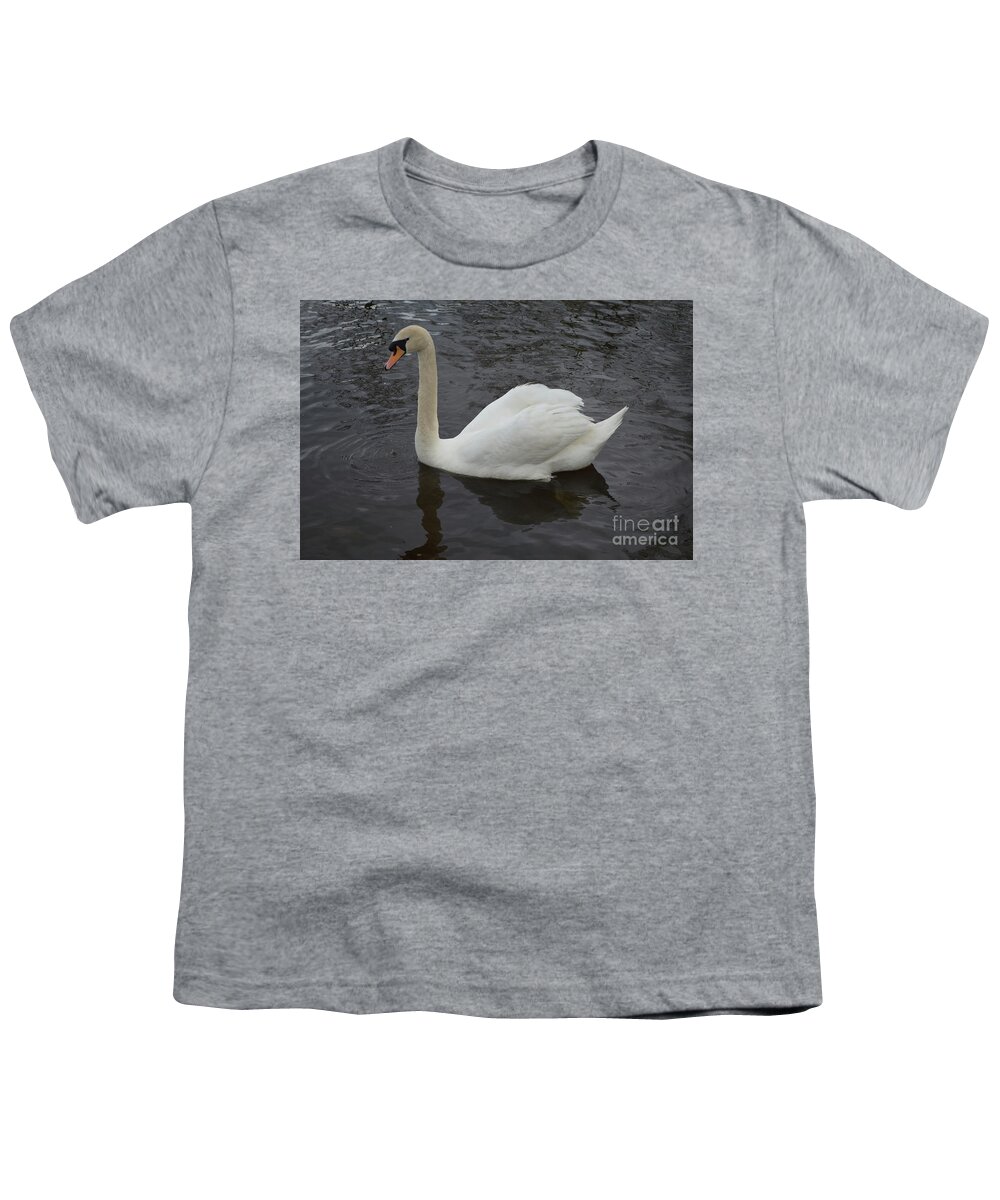 Swan Youth T-Shirt featuring the photograph Amazing Swimming White Swan with Water Dripping by DejaVu Designs