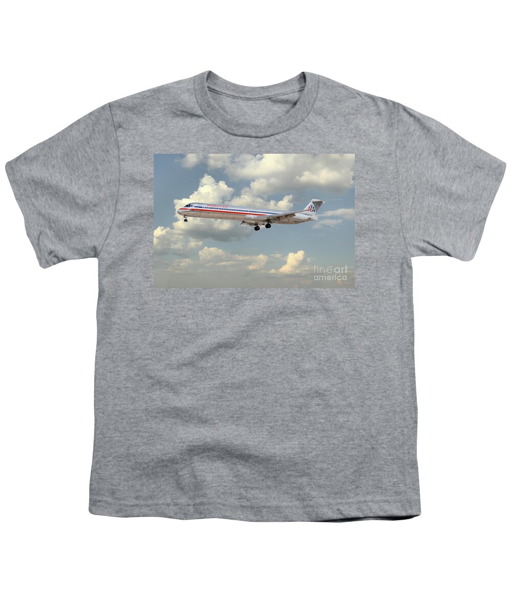 Md80 Youth T-Shirt featuring the digital art American Airlines MD-80 by Airpower Art