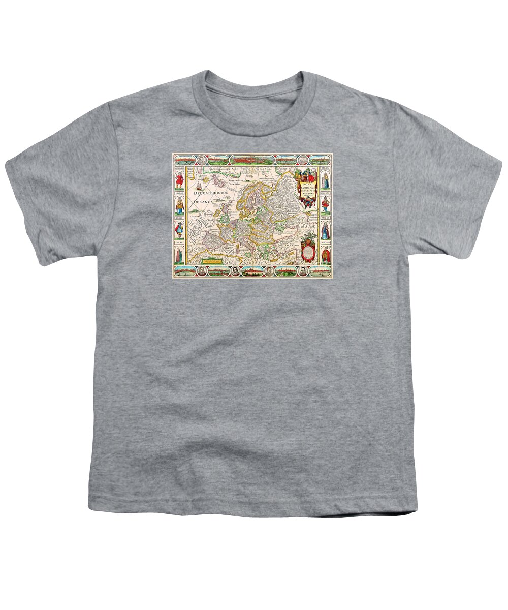 Antique Youth T-Shirt featuring the painting Antique Maps of the World Map of Europe Nicolas Visscher c 1658 by Vintage Collectables
