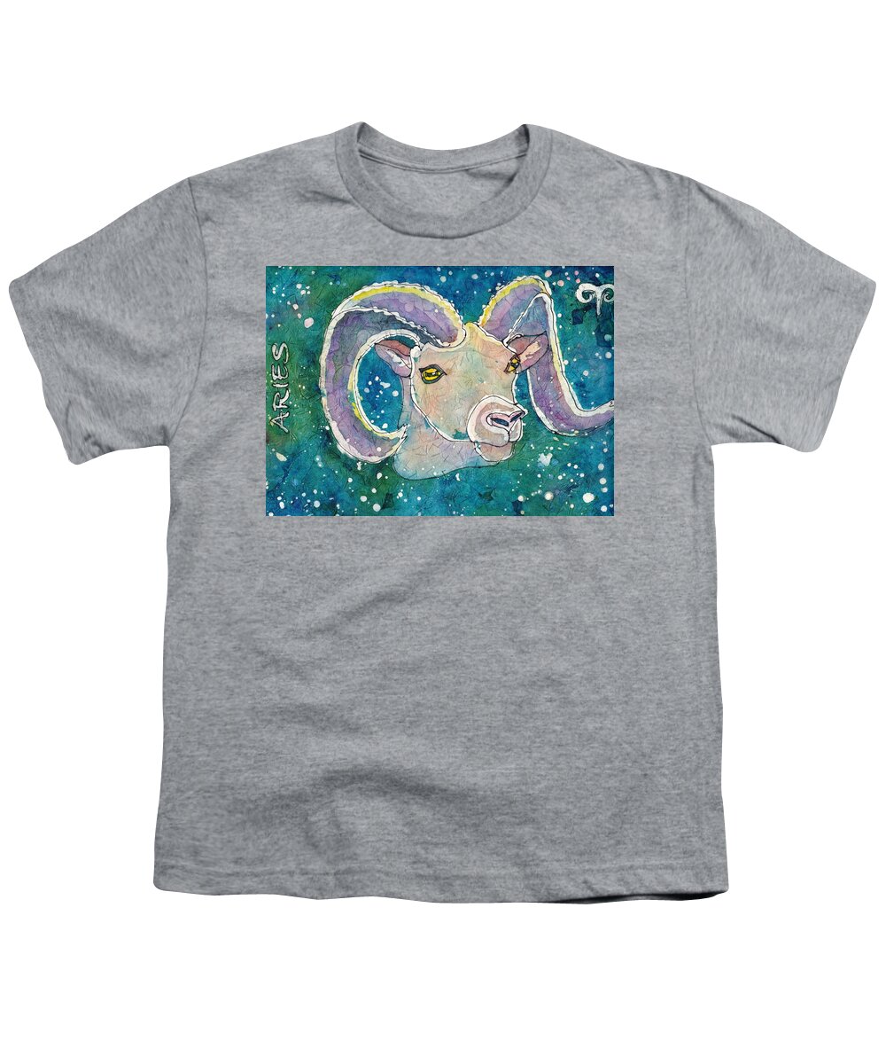 Zodiac Youth T-Shirt featuring the painting Aries by Ruth Kamenev