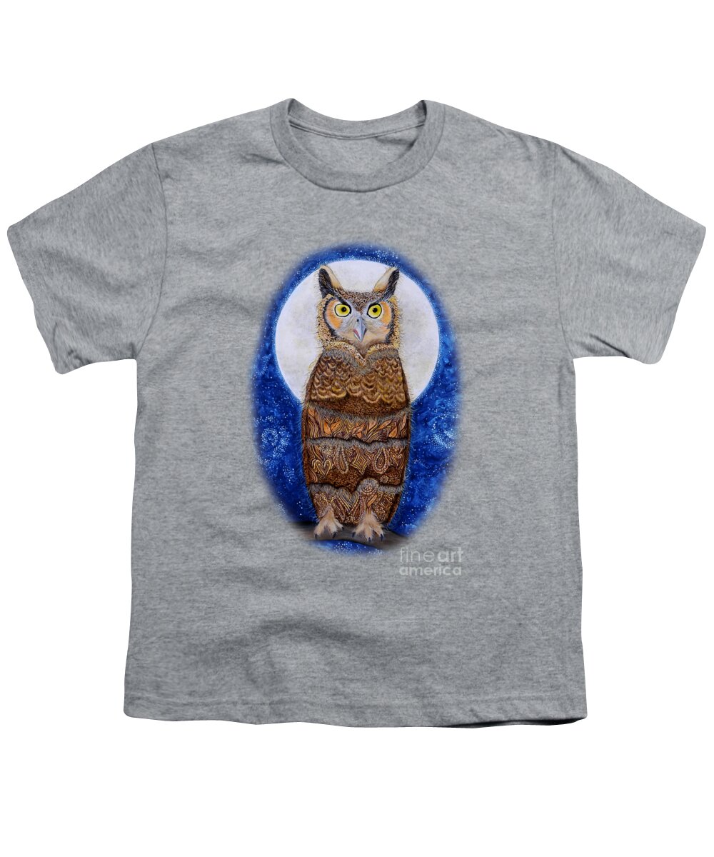 Owl Paintings Youth T-Shirt featuring the painting Paisley Moon by Deborha Kerr