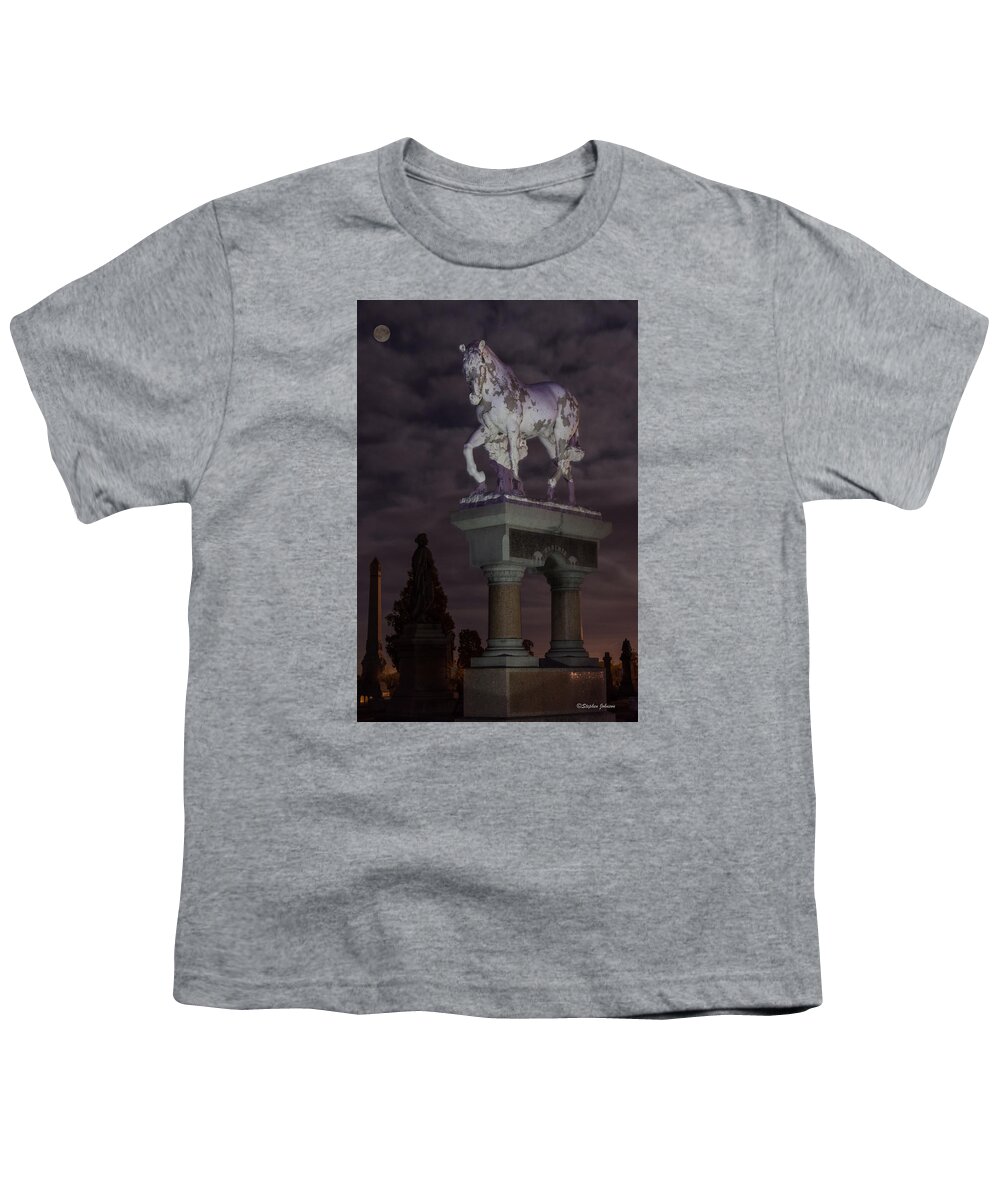 Riverside Cemetery Youth T-Shirt featuring the photograph Baker Horse Under the Full Moon by Stephen Johnson