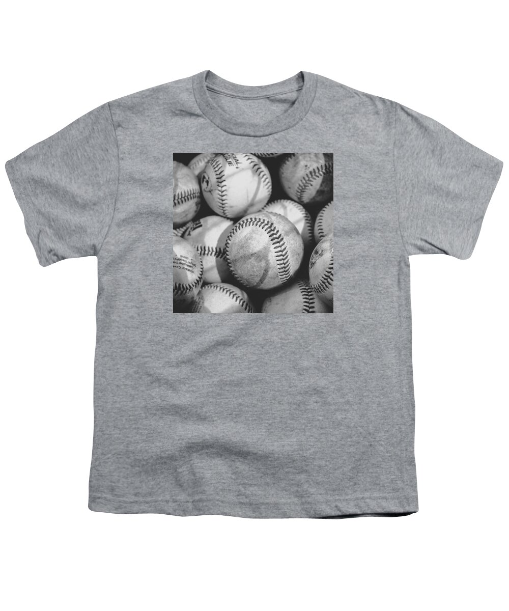 Practice Makes Perfect Youth T-Shirt featuring the photograph Baseballs In Black And White #2 by Leah McPhail