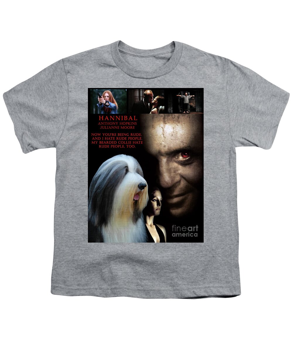 Bearded Collie Youth T-Shirt featuring the painting Bearded Collie Art Canvas Print - Hannibal Movie Poster by Sandra Sij