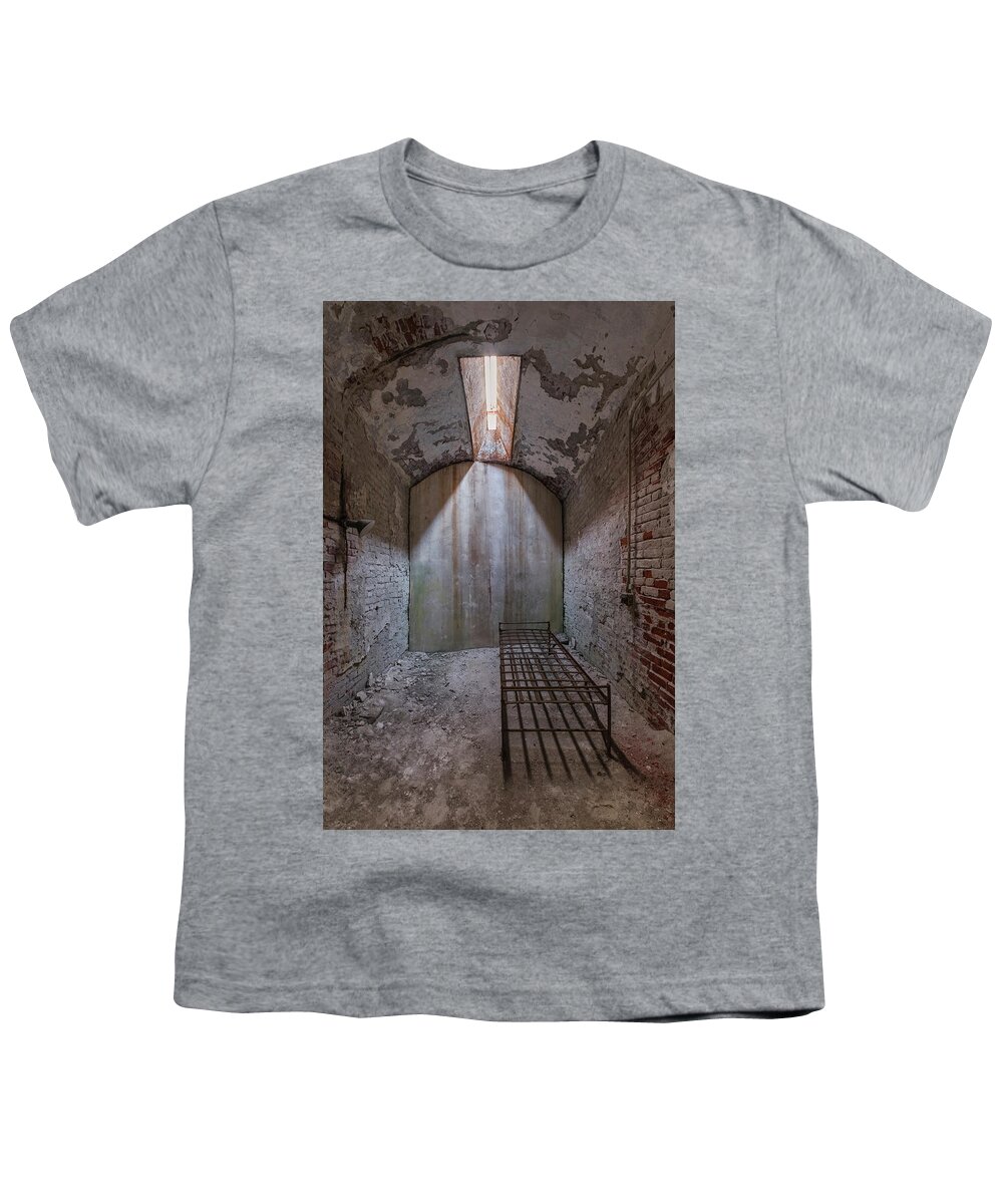 Eastern State Penitentiary Youth T-Shirt featuring the photograph Bed And Shadows by Tom Singleton