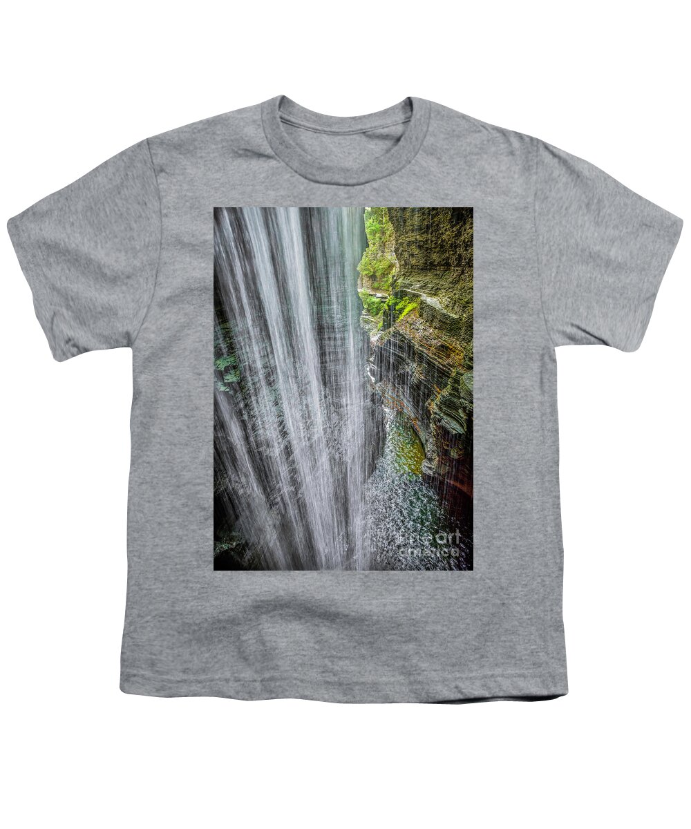 New York Youth T-Shirt featuring the photograph Behind the Veil of Cavern Cascade by Karen Jorstad