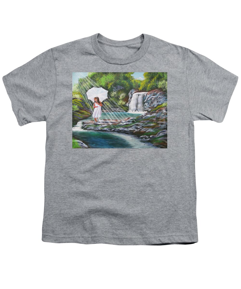 Waterfall Youth T-Shirt featuring the painting Bella Vista by Luis F Rodriguez