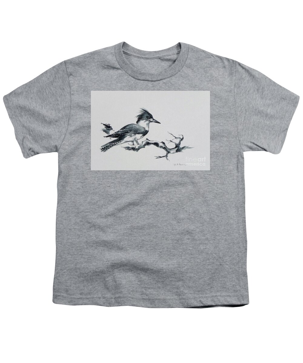 Belted King Fisher Kingfisher Water Bird Wetlands Colorado Wildlife Youth T-Shirt featuring the painting Belted King Fisher by Cheryl Emerson Adams