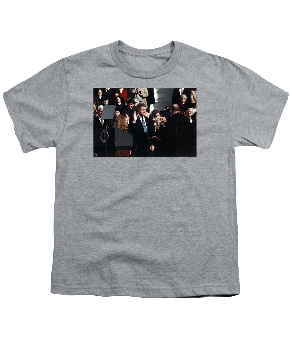 Clinton Youth T-Shirt featuring the photograph Bill Clinton Taking Oath - 1993 by War Is Hell Store