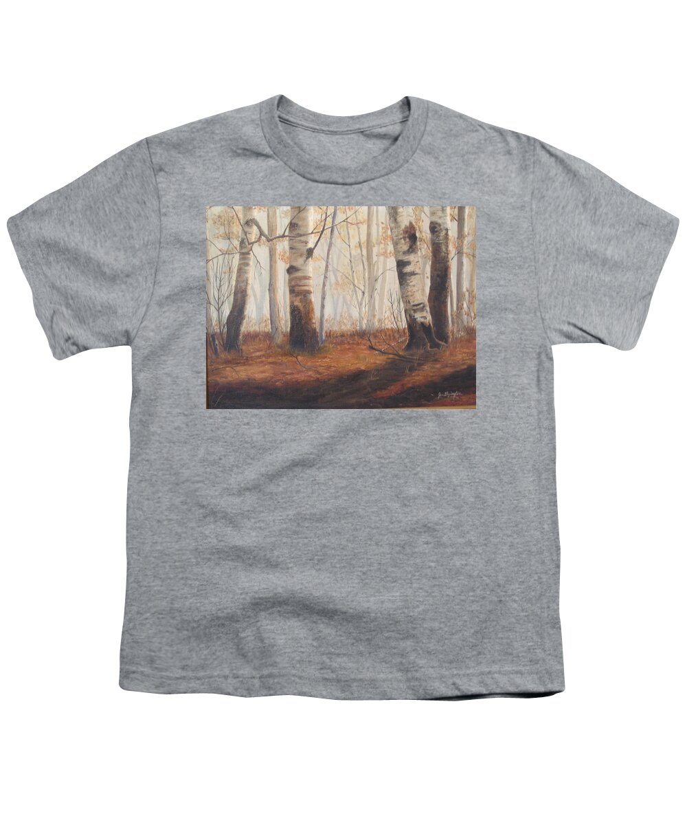 Burnt Orange Youth T-Shirt featuring the painting Birches by Jan Byington