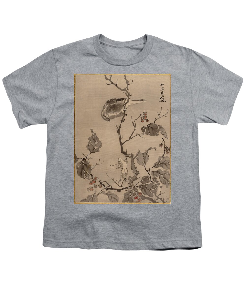Kawanabe Kyosai Youth T-Shirt featuring the painting Bird and Frog by Kawanabe Kyosai