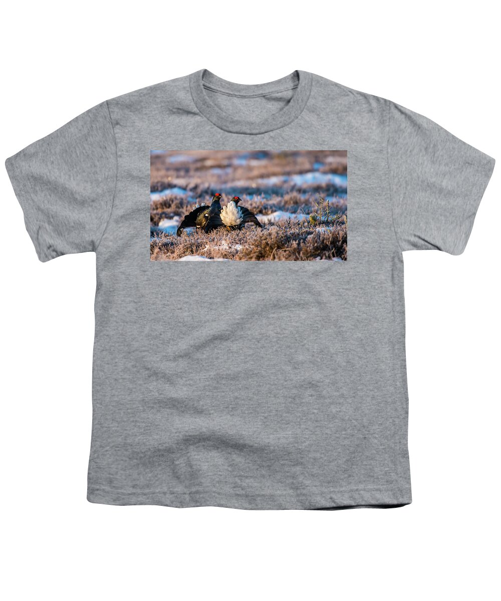 Black Grouse Youth T-Shirt featuring the photograph Black Grouses by Torbjorn Swenelius