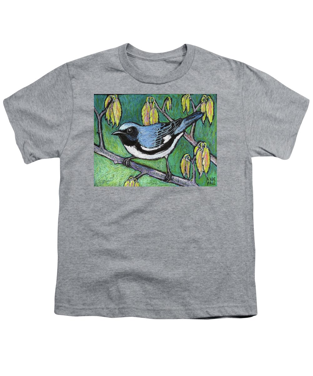 Warbler Youth T-Shirt featuring the painting Black Throated Blue Warbler by Ande Hall