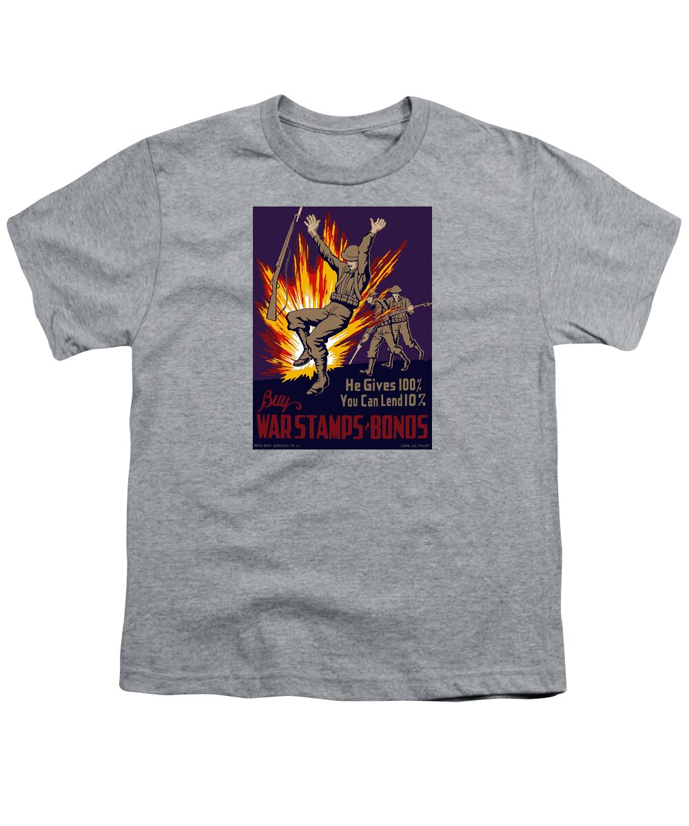 Wwii Youth T-Shirt featuring the painting Buy War Stamps And Bonds by War Is Hell Store