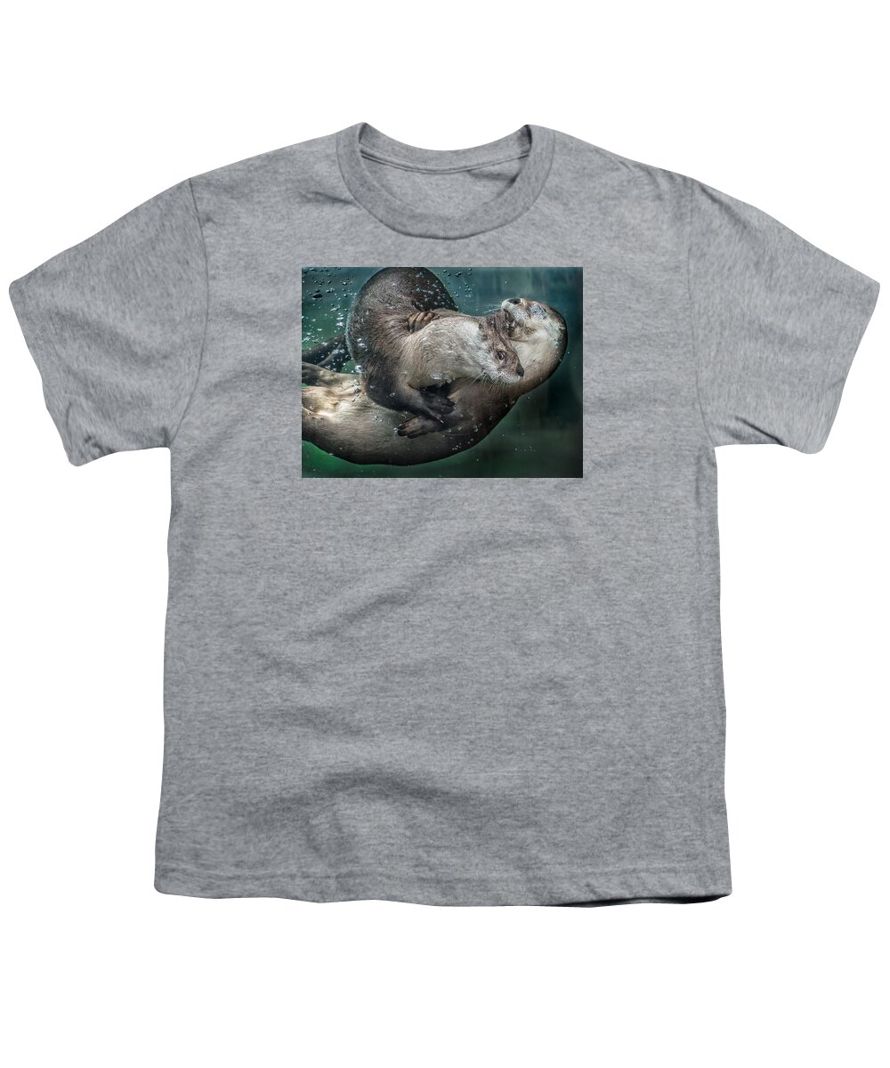 Otters Youth T-Shirt featuring the photograph By the Skin in His Teeth by Greg Nyquist