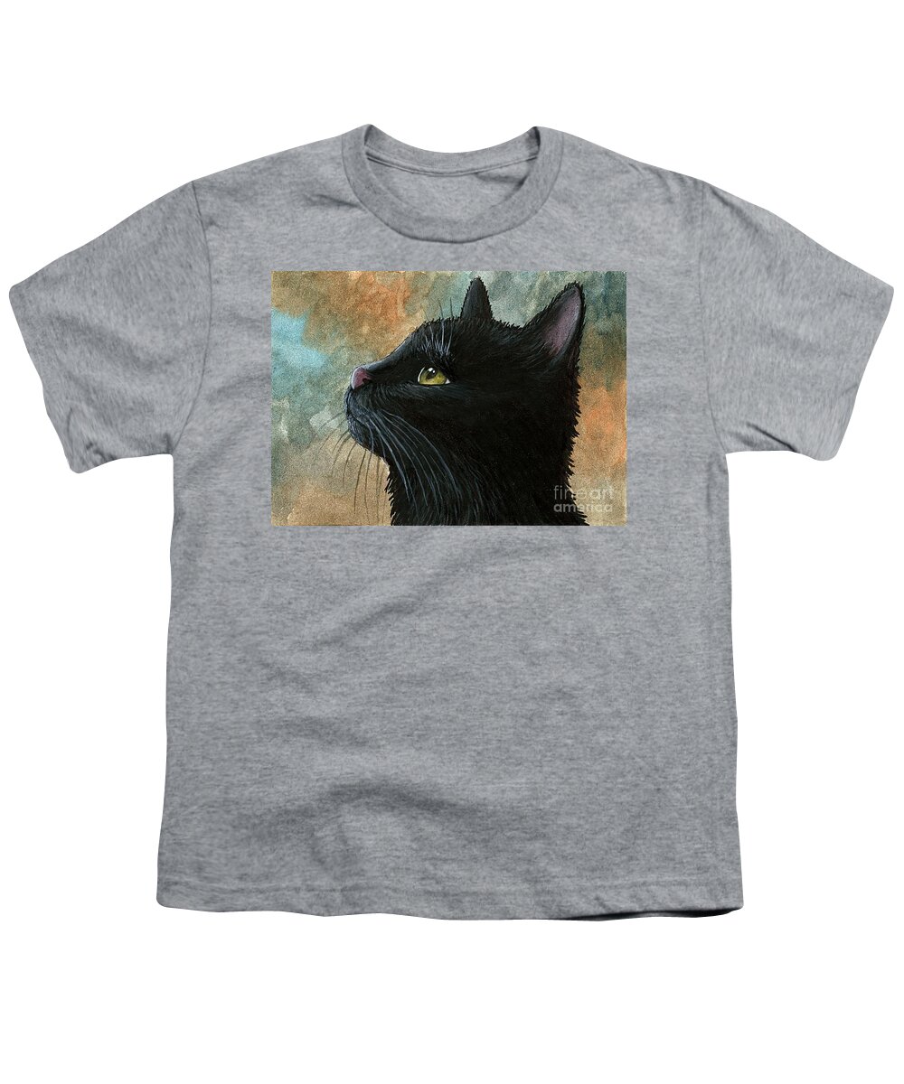Cat Youth T-Shirt featuring the painting Black Cat 545 by Lucie Dumas