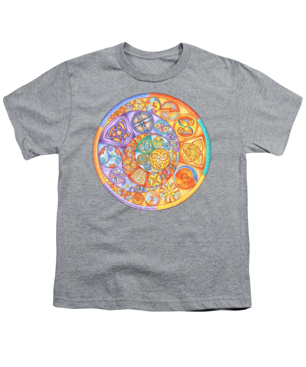 Artoffoxvox Youth T-Shirt featuring the mixed media Celtic Crescents Rainbow by Kristen Fox