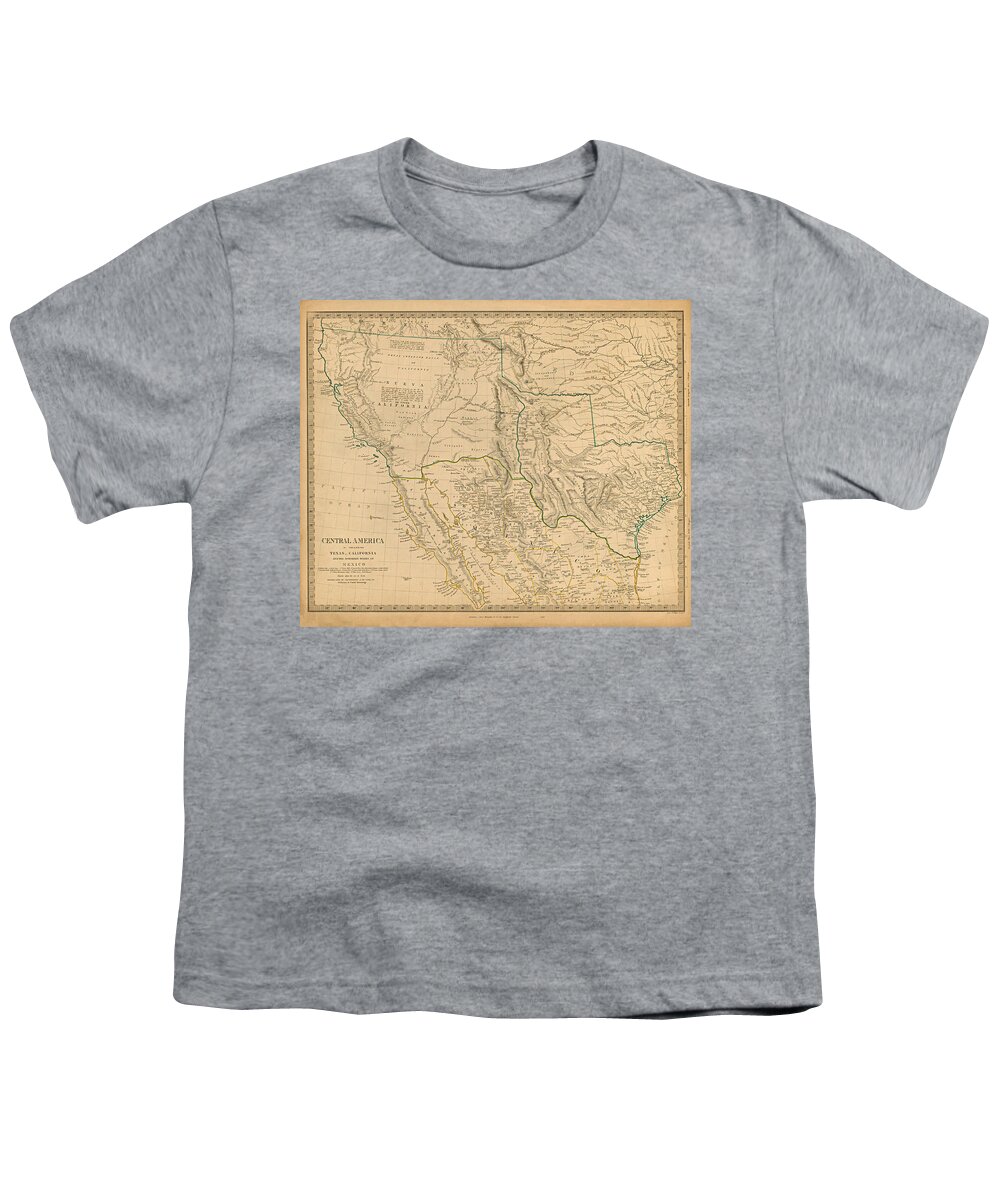 Map Youth T-Shirt featuring the digital art Central America - see below, Including Texas, California and Northern Mexico, 1846 by Texas Map Store
